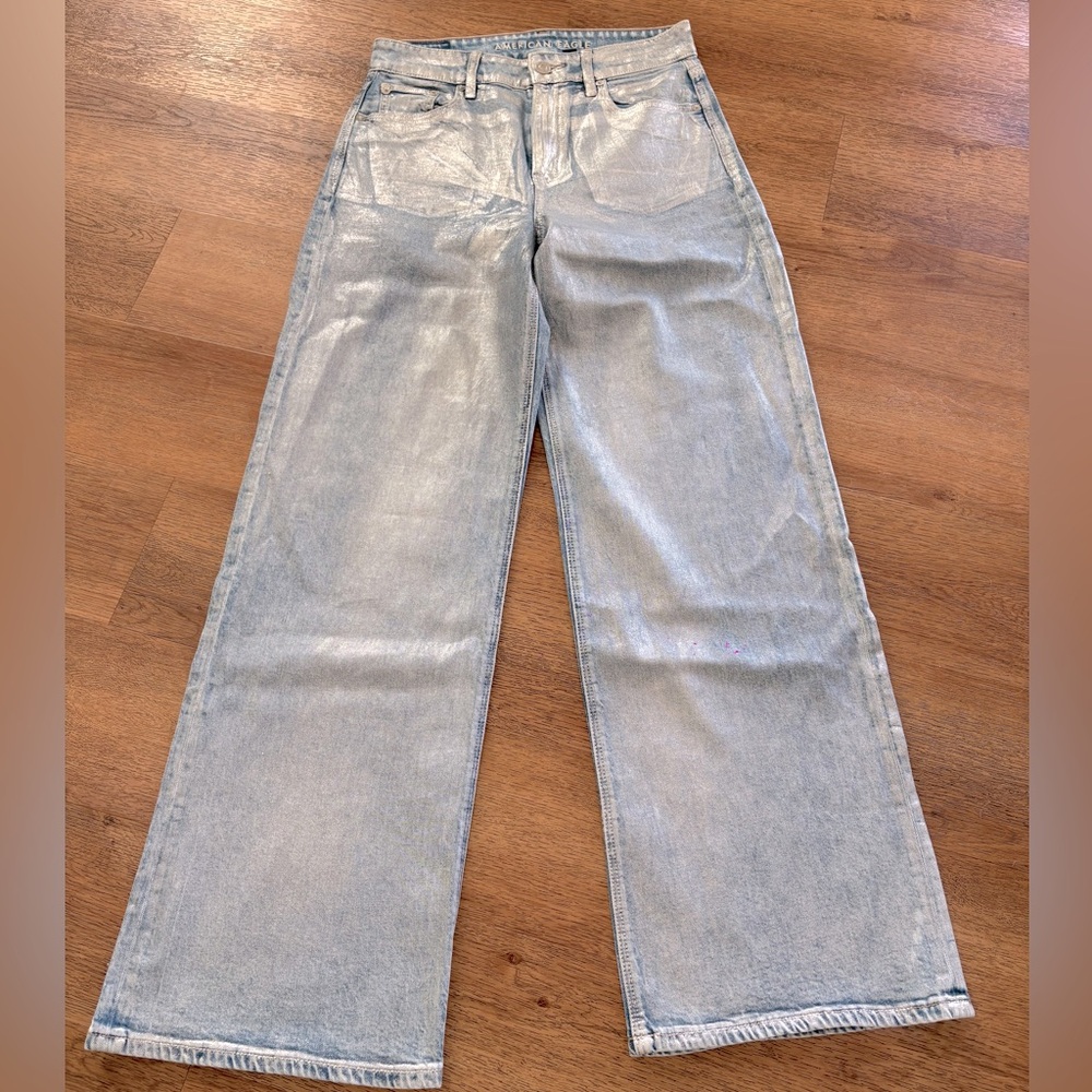 American Eagle Stretch Metallic Super High Waisted Baggy Jean. Worn twice.